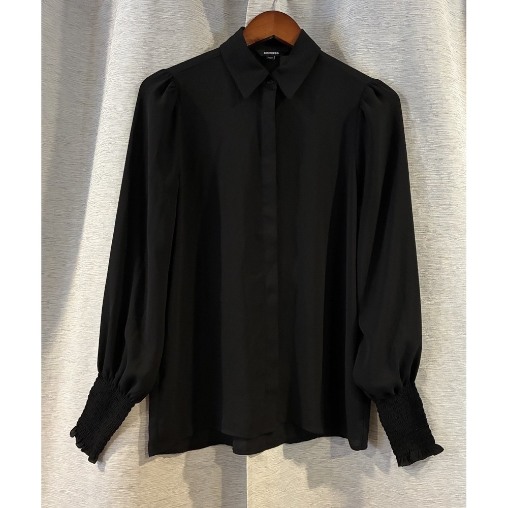 Express Black Sheer Long Sleeve Top Button Front XS Grunge Coquette